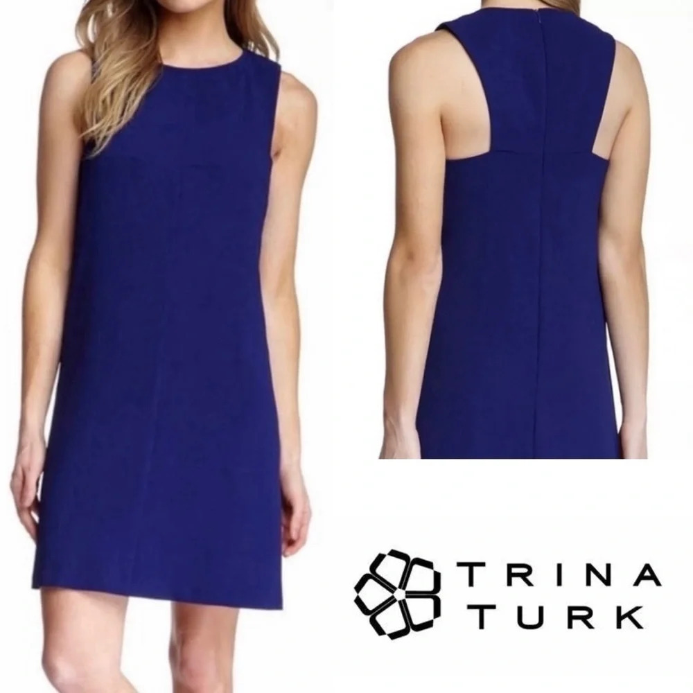 Trina Turk | Lysett Trapeze Crepe Dress Sleeveless Lace Hem Lining